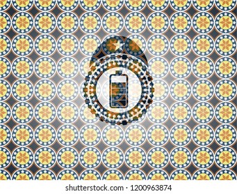 battery icon inside arabesque badge. arabic decoration.