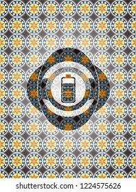 battery icon inside arabesque badge background. arabic decoration.