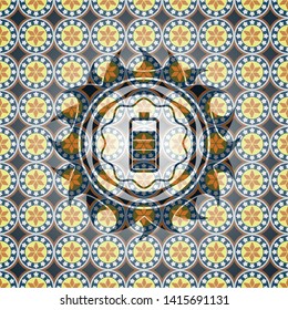 battery icon inside arabesque badge. arabic decoration.