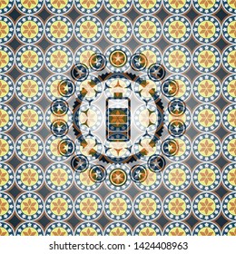 battery icon inside arabesque badge. arabic decoration.