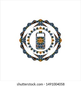 battery icon inside arabesque badge background. arabic decoration.