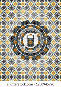 battery icon inside arabesque style badge. arabic decoration.