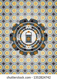 battery icon inside arabesque style emblem. arabic decoration.