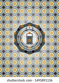 battery icon inside arabesque style badge. arabic decoration.