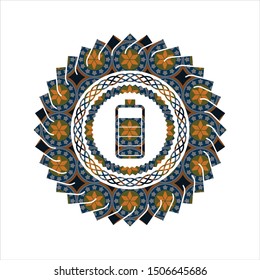 battery icon inside arabesque style badge. arabic decoration.
