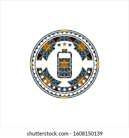 battery icon inside arabesque style badge. arabic decoration.