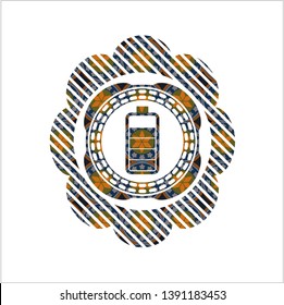 battery icon inside arabic badge background. Arabesque decoration.