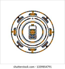 battery icon inside arabic emblem. Arabesque decoration.