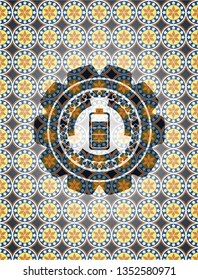 battery icon inside arabic emblem. Arabesque decoration.