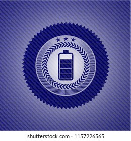 battery icon inside badge with denim texture