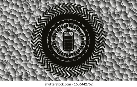 battery icon inside black emblem with bubbles background. Vintage. Vector Illustration. Detailed.