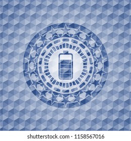 battery icon inside blue hexagon badge.