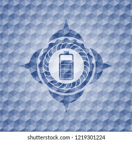 battery icon inside blue hexagon badge.