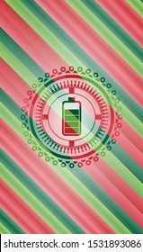 battery icon inside christmas emblem background.