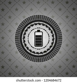 battery icon inside dark emblem. Retro