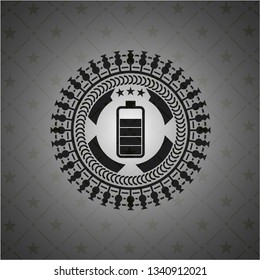 battery icon inside dark emblem. Retro