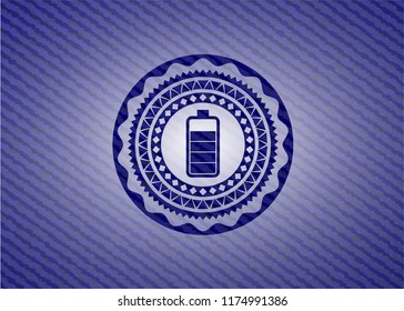 battery icon inside emblem with denim texture