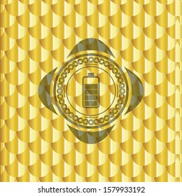 battery icon inside gold emblem. Scales pattern. Vector Illustration. Detailed.