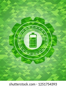 battery icon inside green emblem with mosaic background
