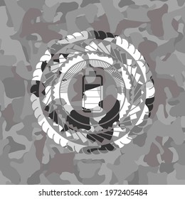 battery icon inside grey camo texture. 