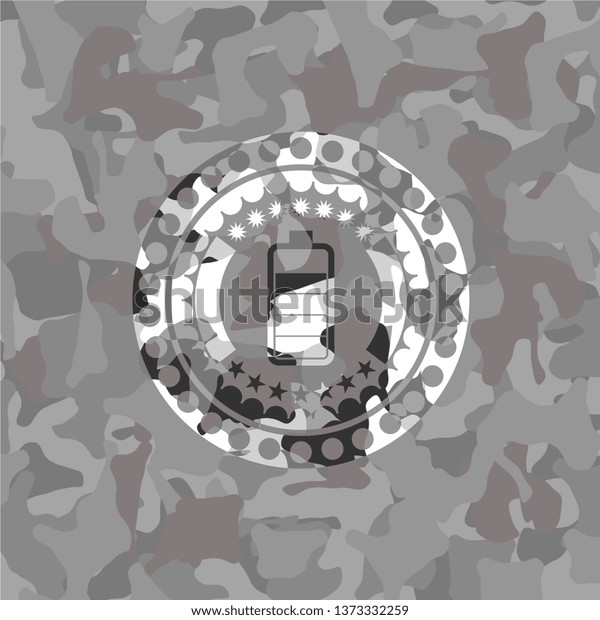 battery icon inside\
grey camouflage emblem