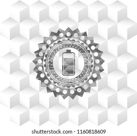 battery icon inside grey icon or emblem with geometric cube white background