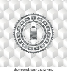 battery icon inside grey emblem with cube white background
