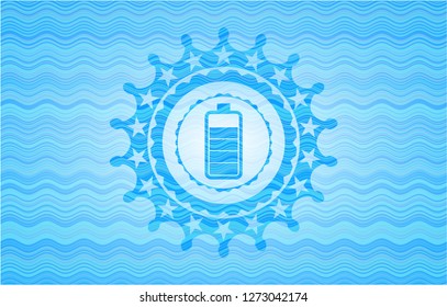 battery icon inside light blue water emblem background.