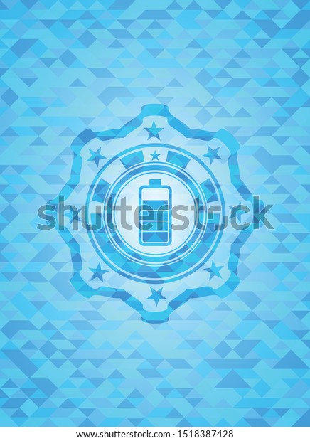 battery icon inside light blue emblem with\
triangle mosaic\
background