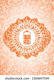 battery icon inside orange mosaic emblem with background