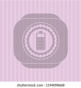 battery icon inside pink emblem. Retro