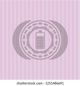 battery icon inside pink emblem. Retro