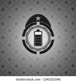 battery icon inside realistic black emblem