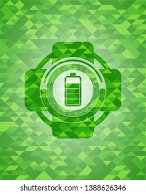 battery icon inside realistic green mosaic emblem
