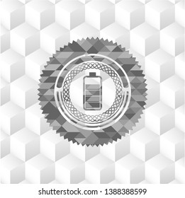 battery icon inside realistic grey emblem with cube white background