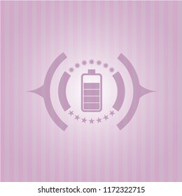 battery icon inside realistic pink emblem