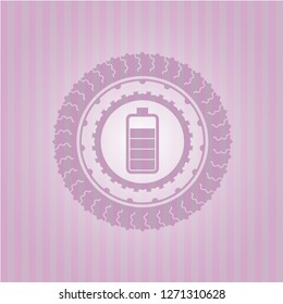 battery icon inside realistic pink emblem