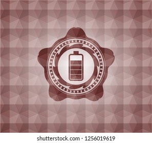 battery icon inside red emblem with geometric pattern. Seamless.