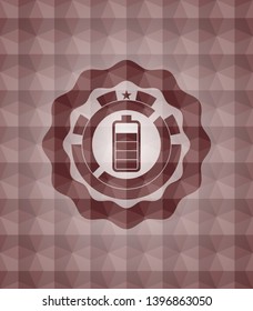 battery icon inside red emblem with geometric pattern. Seamless.