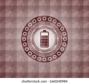 icono de la batería dentro del emblema rojo o placa con fondo de patrón geométrico. Sin inconvenientes.