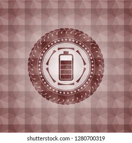 battery icon inside red geometric badge. Seamless.