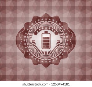 battery icon inside red seamless badge with geometric background.