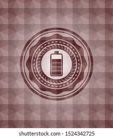 battery icon inside red seamless badge with geometric pattern background.