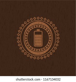 battery icon inside retro style wood emblem