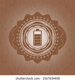 battery icon inside retro wood emblem
