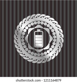 battery icon inside silver emblem or badge
