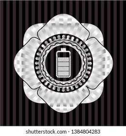 battery icon inside silver emblem or badge