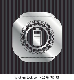 battery icon inside silver emblem or badge
