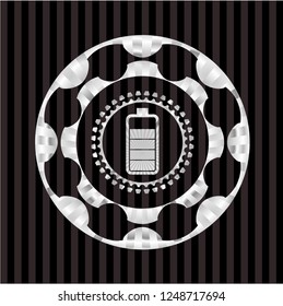 battery icon inside silver shiny badge