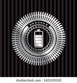 battery icon inside silvery shiny emblem